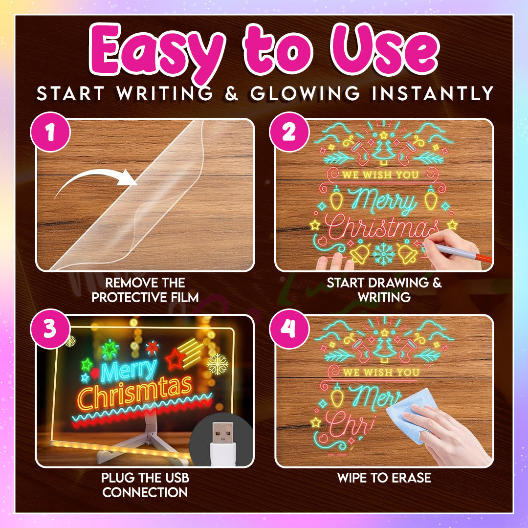 🎁Creative LED Light-Up Rewritable Acrylic Message & Drawing Board (13.8 x 10.3 inches) 🎨