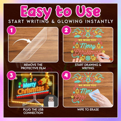 🎁Creative LED Light-Up Rewritable Acrylic Message & Drawing Board (13.8 x 10.3 inches) 🎨